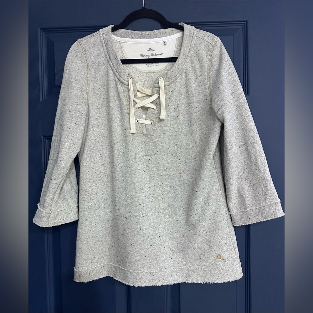 Tommy Bahama Gray Metallic Knit Top - Size Medium